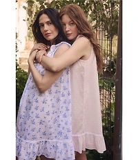 Eileen West Floral Print Sleeveless Ruffled Scoop Neck Woven Chemise