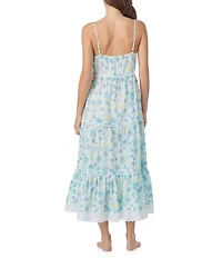 Eileen West Floral Print Sleeveless Squared Neck Woven Lawn Cotton Ballet Nightgown