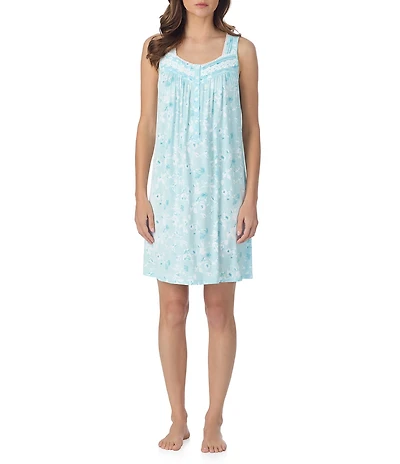 Eileen West Floral Print Sleeveless Sweetheart Jersey Knit Short Nightgown