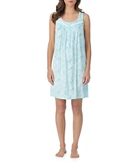 Eileen West Floral Print Sleeveless Sweetheart Jersey Knit Short Nightgown