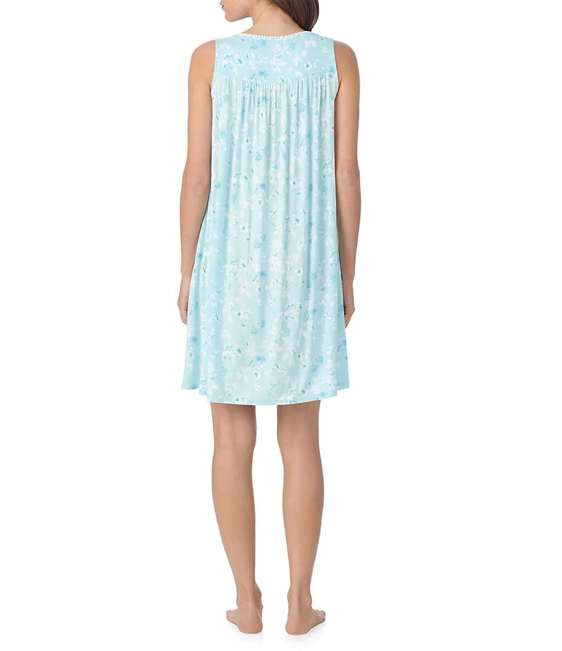 Eileen West Floral Print Sleeveless Sweetheart Jersey Knit Short Nightgown