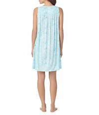 Eileen West Floral Print Sleeveless Sweetheart Jersey Knit Short Nightgown
