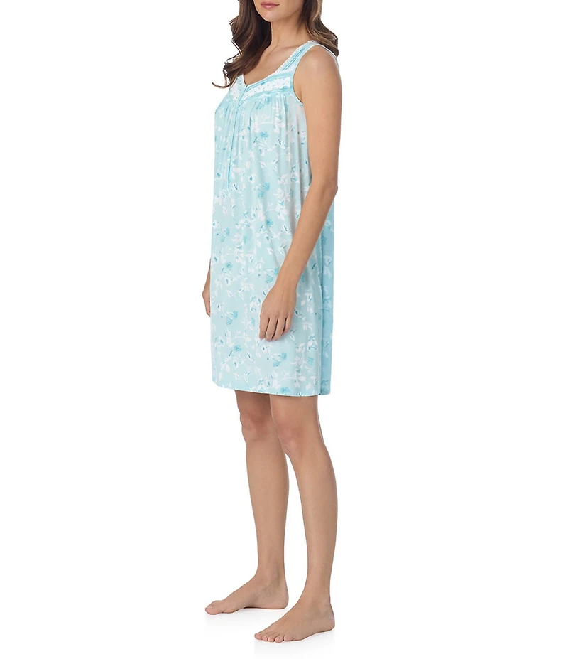 Eileen West Floral Print Sleeveless Sweetheart Jersey Knit Short Nightgown