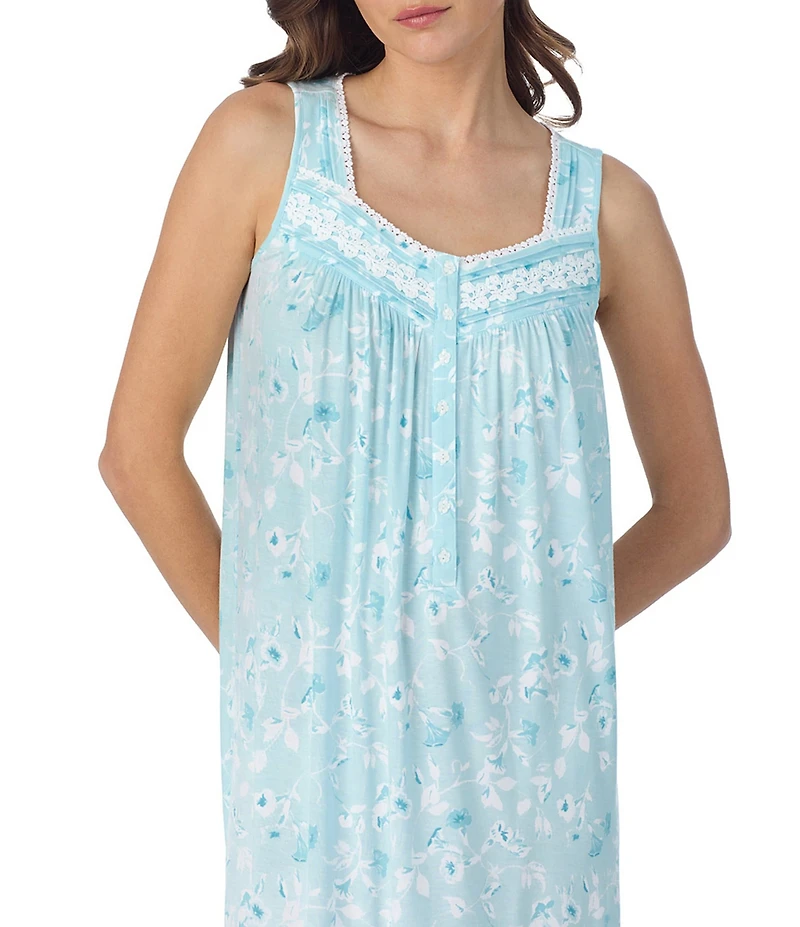 Eileen West Floral Print Sleeveless Sweetheart Jersey Knit Short Nightgown