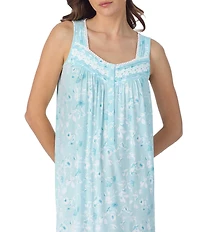 Eileen West Floral Print Sleeveless Sweetheart Jersey Knit Short Nightgown