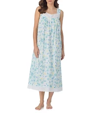 Eileen West Floral Print Sleeveless Sweetheart Neck Cotton Woven Lawn Ballet Nightgown