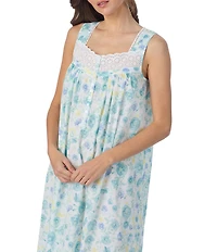 Eileen West Floral Print Sleeveless Sweetheart Neck Cotton Woven Lawn Ballet Nightgown