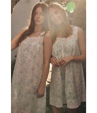 Eileen West Floral Print Sleeveless Sweetheart Neck Cotton Woven Lawn Ballet Nightgown
