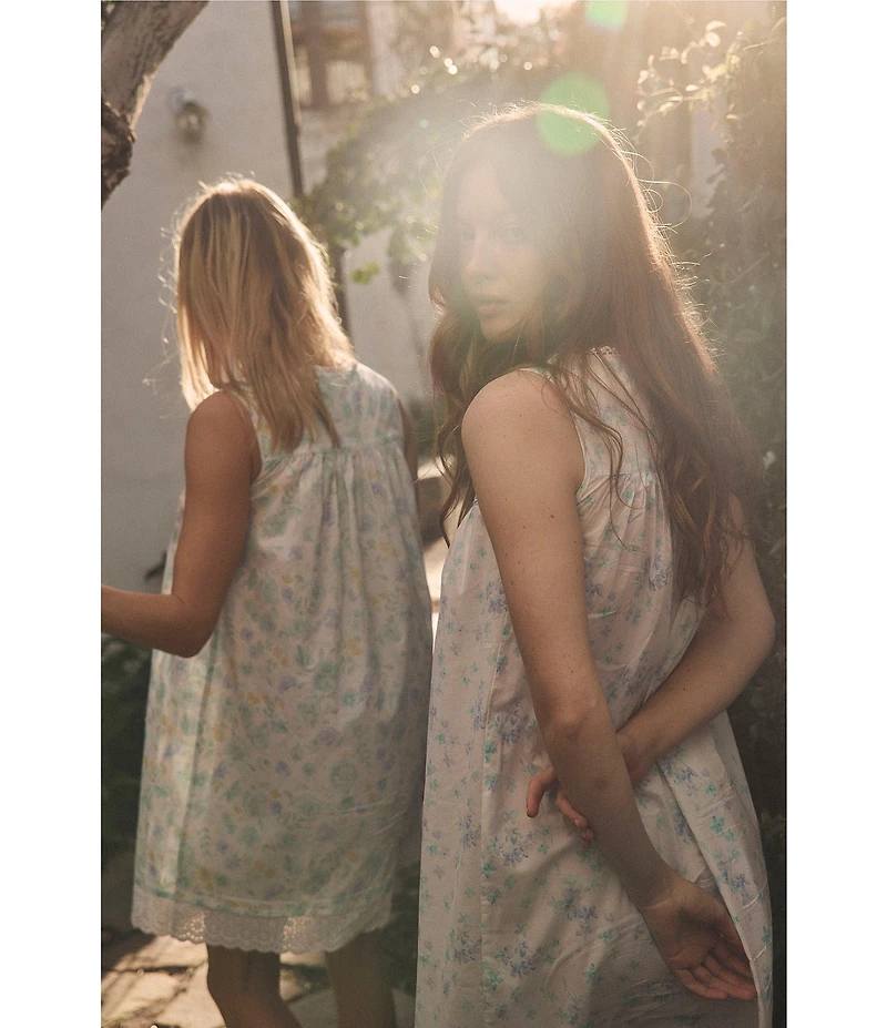 Eileen West Floral Print Sleeveless Sweetheart Neck Cotton Woven Lawn Ballet Nightgown