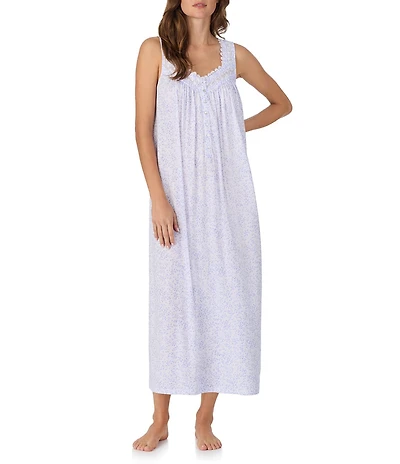 Eileen West Floral Print Sleeveless Sweetheart Neck Jersey Knit Ballet Nightgown