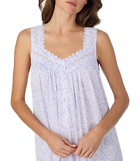 Eileen West Floral Print Sleeveless Sweetheart Neck Jersey Knit Ballet Nightgown