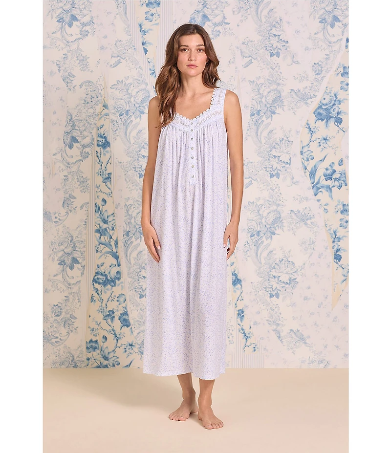 Eileen West Floral Print Sleeveless Sweetheart Neck Jersey Knit Ballet Nightgown