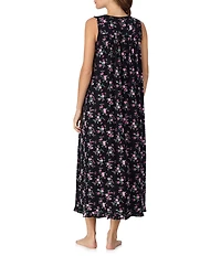 Eileen West Floral Print Sleeveless Sweetheart Neck Jersey Knit Ballet Nightgown