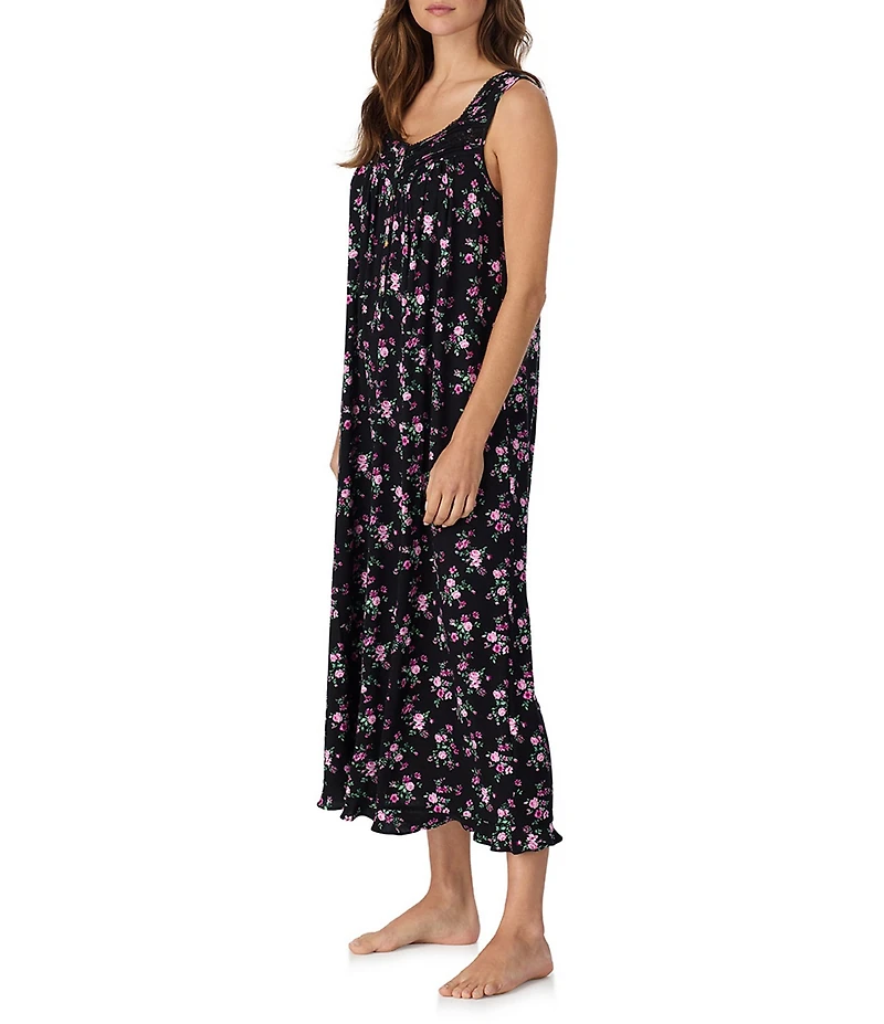 Eileen West Floral Print Sleeveless Sweetheart Neck Jersey Knit Ballet Nightgown