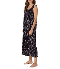 Eileen West Floral Print Sleeveless Sweetheart Neck Jersey Knit Ballet Nightgown