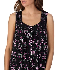 Eileen West Floral Print Sleeveless Sweetheart Neck Jersey Knit Ballet Nightgown