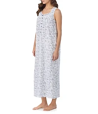 Eileen West Floral Print Sleeveless Sweetheart Neck Jersey Knit Ballet Nightgown