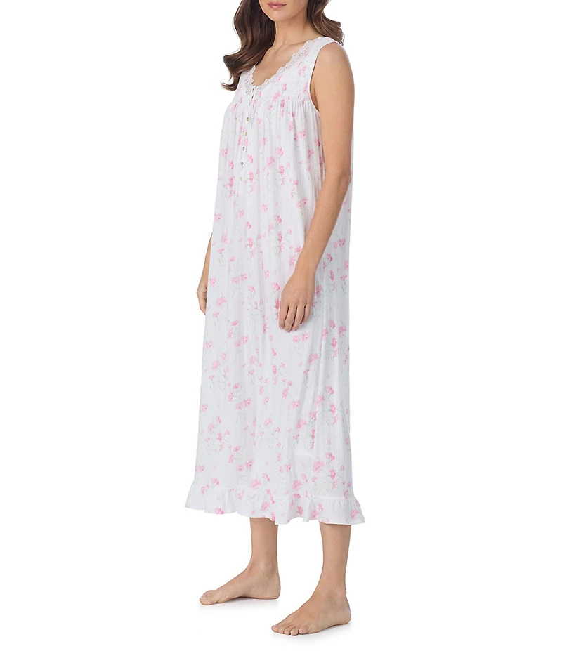 Eileen West Floral Print Sleeveless Sweetheart Neck Pointelle Ballet Nightgown