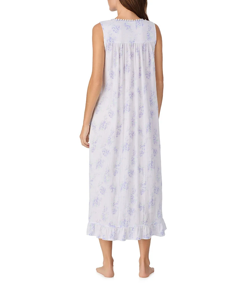 Eileen West Floral Print Sleeveless Sweetheart Neck Pointelle Knit Ballet Nightgown