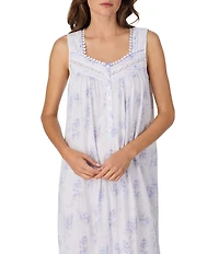 Eileen West Floral Print Sleeveless Sweetheart Neck Pointelle Knit Ballet Nightgown