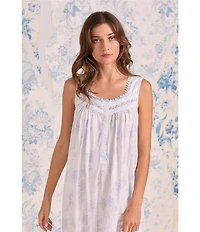 Eileen West Floral Print Sleeveless Sweetheart Neck Pointelle Knit Ballet Nightgown