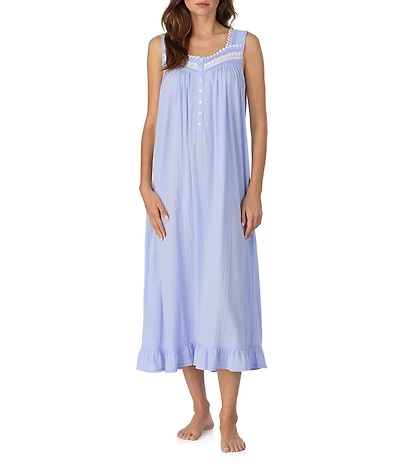 Eileen West Floral Print Sleeveless Sweetheart Neck Pointelle Knit Ballet Nightgown