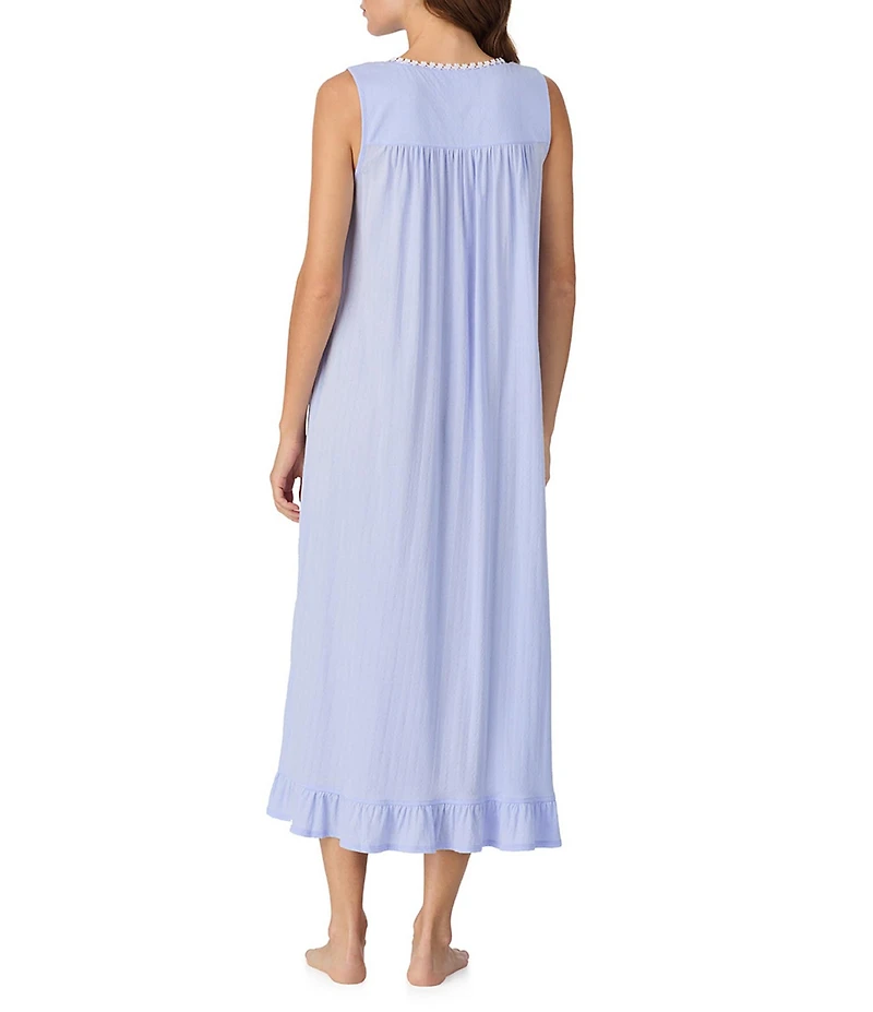 Eileen West Floral Print Sleeveless Sweetheart Neck Pointelle Knit Ballet Nightgown