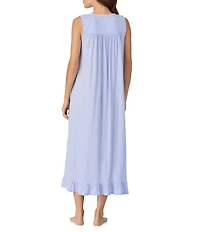Eileen West Floral Print Sleeveless Sweetheart Neck Pointelle Knit Ballet Nightgown