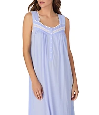 Eileen West Floral Print Sleeveless Sweetheart Neck Pointelle Knit Ballet Nightgown