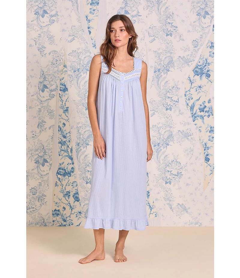 Eileen West Floral Print Sleeveless Sweetheart Neck Pointelle Knit Ballet Nightgown