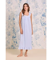 Eileen West Floral Print Sleeveless Sweetheart Neck Pointelle Knit Ballet Nightgown