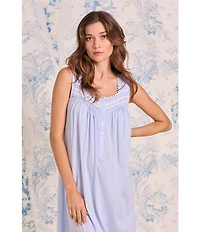 Eileen West Floral Print Sleeveless Sweetheart Neck Pointelle Knit Ballet Nightgown