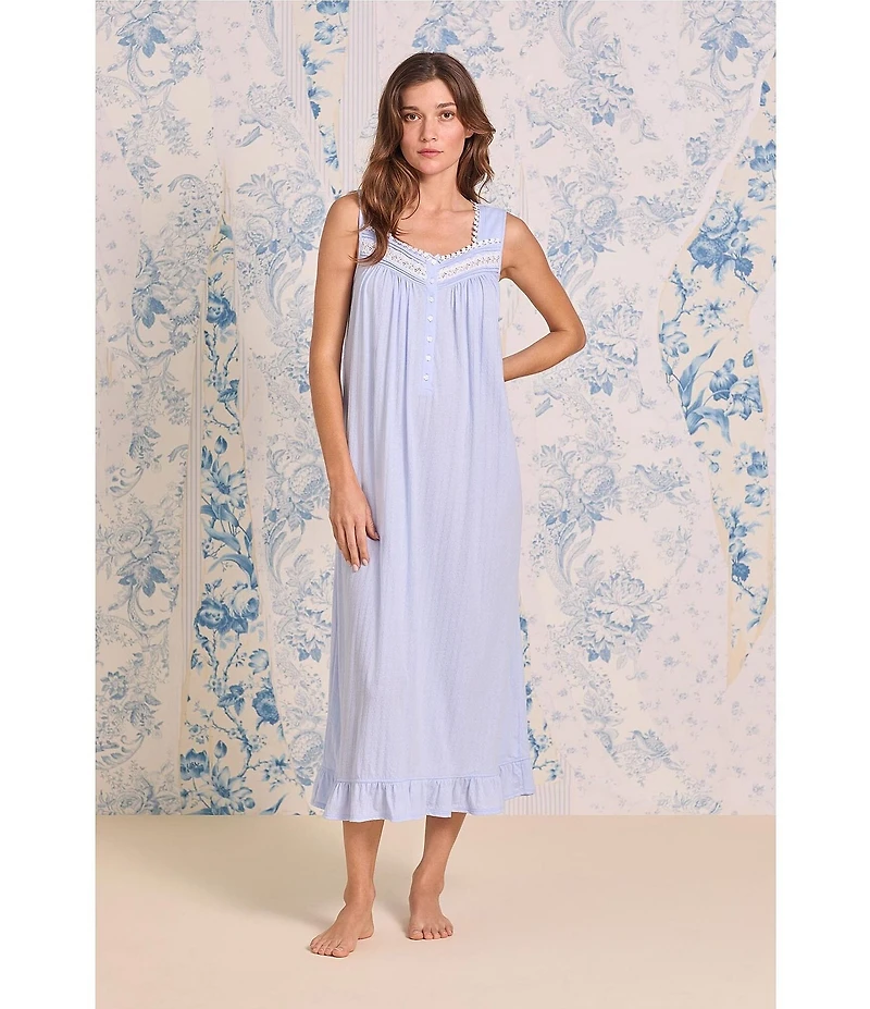 Eileen West Floral Print Sleeveless Sweetheart Neck Pointelle Knit Ballet Nightgown