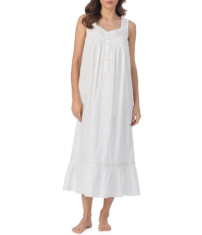 Eileen West Floral Print Sleeveless Sweetheart Neck Woven Ballet Nightgown