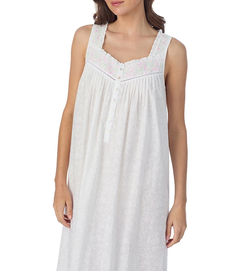 Eileen West Floral Print Sleeveless Sweetheart Neck Woven Ballet Nightgown