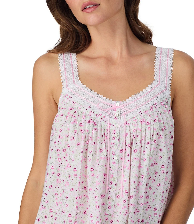 Eileen West Floral Print Sleeveless Sweetheart Neck Woven Chemise