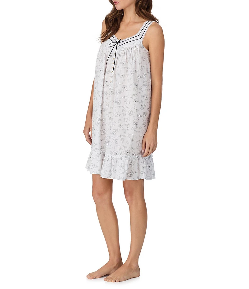 Eileen West Floral Print Sleeveless Sweetheart Neck Woven Chemise