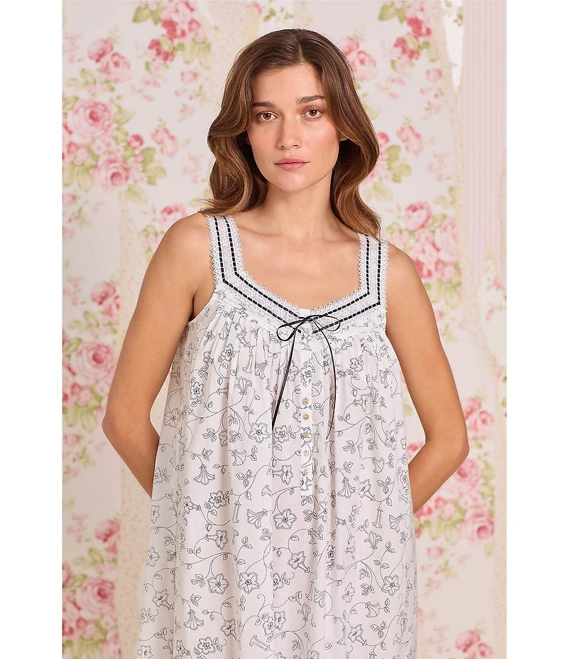 Eileen West Floral Print Sleeveless Sweetheart Neck Woven Chemise