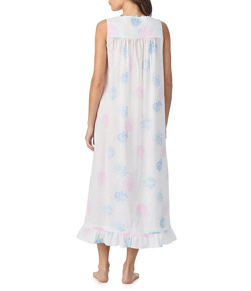 Eileen West Floral Print Sleeveless Sweetheart Neck Woven Lawn Ballet Nightgown