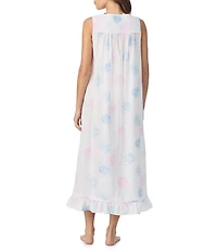 Eileen West Floral Print Sleeveless Sweetheart Neck Woven Lawn Ballet Nightgown