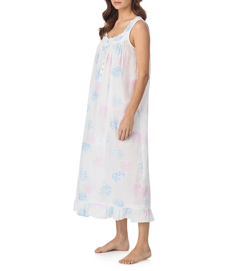 Eileen West Floral Print Sleeveless Sweetheart Neck Woven Lawn Ballet Nightgown