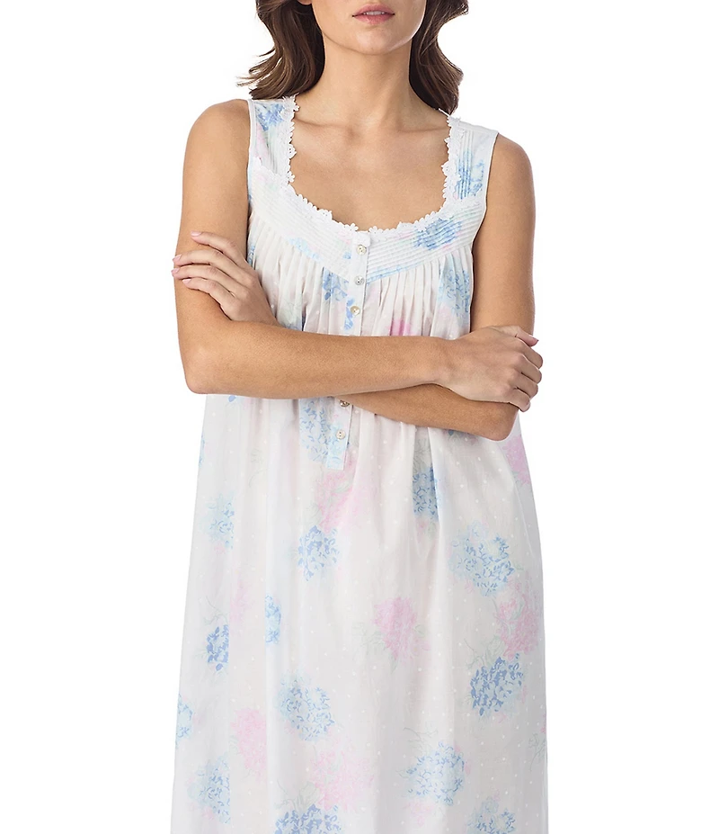 Eileen West Floral Print Sleeveless Sweetheart Neck Woven Lawn Ballet Nightgown