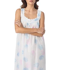 Eileen West Floral Print Sleeveless Sweetheart Neck Woven Lawn Ballet Nightgown