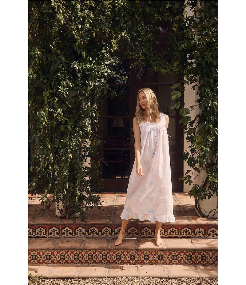 Eileen West Floral Print Sleeveless Sweetheart Neck Woven Lawn Ballet Nightgown
