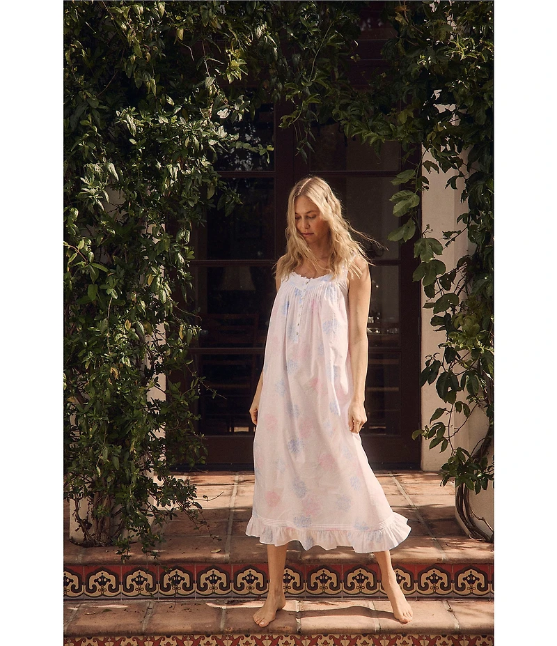Eileen West Floral Print Sleeveless Sweetheart Neck Woven Lawn Ballet Nightgown