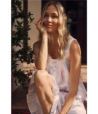 Eileen West Floral Print Sleeveless Sweetheart Neck Woven Lawn Ballet Nightgown