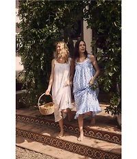 Eileen West Floral Print Sleeveless Sweetheart Neck Woven Lawn Ballet Nightgown