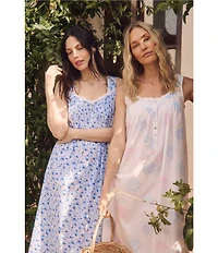 Eileen West Floral Print Sleeveless Sweetheart Neck Woven Lawn Ballet Nightgown