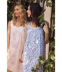Eileen West Floral Print Sleeveless Sweetheart Neck Woven Lawn Ballet Nightgown