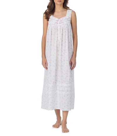 Eileen West Floral Print Sleeveless Sweetheart Neck Woven Lawn Ballet Nightgown